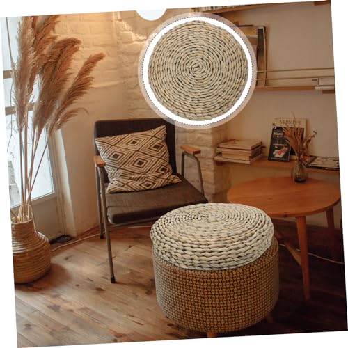 Round Thick Straw Woven Meditation Cushion Japanese Style Cotton Filled Floor Pillow for Yoga and Relaxation and Comfortable for Home and Office Use