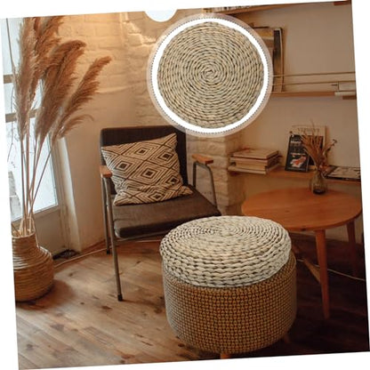 Round Thick Straw Woven Meditation Cushion Japanese Style Cotton Filled Floor Pillow for Yoga and Relaxation and Comfortable for Home and Office Use