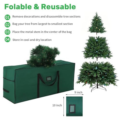 Large Christmas Tree Storage Bag 7.5 ft, 600D Oxford Fabric Heavy Duty Christmas Tree Container, Waterproof Xmas Artificial Tree Storage Box with Reinforced Handles and Dual Zippers, Green