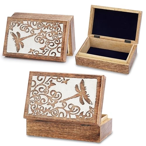 Ajuny Wooden Jewelry Keepsake Box 8x5 Inch – Handcrafted Decorative Treasure Chest for Men & Women, Multipurpose Reptier Carved Wooden Storage Box for Trinkets, Memory, Gifts, and Home Decor - style: Reptier Reptier