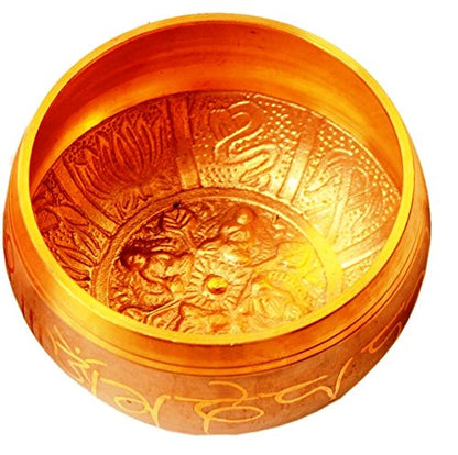 Purpledip Bell Metal Singing Bowl: Tibetan Buddhist Musical Instrument Set For Meditation, 4 inches (11317) - style: Scripture design | 4 inches | Beige