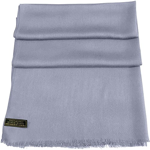 CJ Apparel Solid Color Fringe Design Fringe Shawl Scarf Wrap Stole Throw Head Wrap Pashmina Gift Hand Made in Nepal New - color: Grey Fc1054