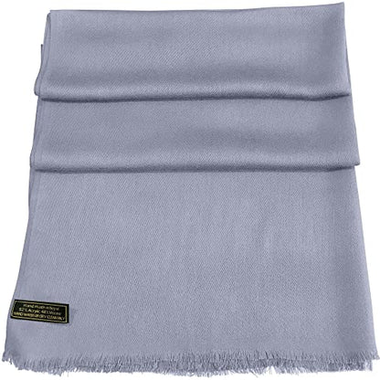 CJ Apparel Solid Color Fringe Design Fringe Shawl Scarf Wrap Stole Throw Head Wrap Pashmina Gift Hand Made in Nepal New - color: Grey Fc1054