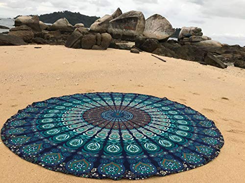 raajsee Mandala Round Beach Tapestry Hippie/Boho Beach Blanket Roundie/Indian Cotton Throw Bohemian Round Table Cloth/Yoga Mat Meditation Picnic Rugs 70 inch Circle (TURQUOISE) - color: TURQUOISE