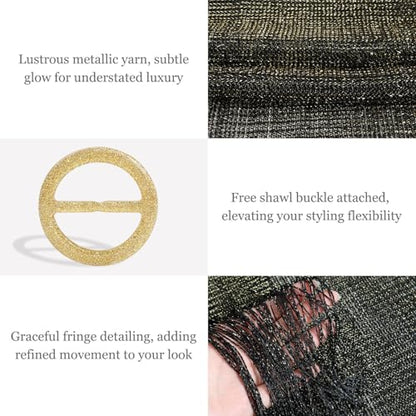 Sumolux Shawls Wraps for Evening Dresses Metallic Glitter Shawls Scarf for Women Sparkling Wedding with Free Buckle - color: Black With Gold Threads