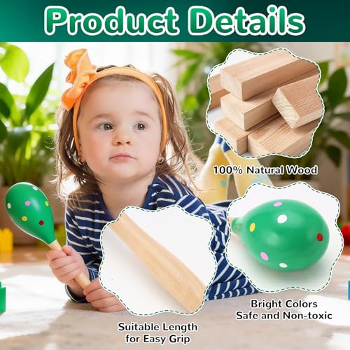 2 Pcs Maracas, 9 Inch Hand Percussion Rattles, Wooden Rumba Shaker Hand Musical Instruments with Clear Rhythm for Music Learning (Green-9 Inch) - color: Green-9 Inch
