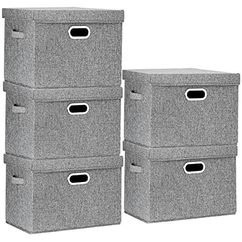 Large Storage Bins with Lids, Collapsible, Washable, Fabric Storage Boxes for Organizing, 17.3x11.8x11.4 inches, 5 Pack, Gray - color: Grey, size: 5-Pack Large