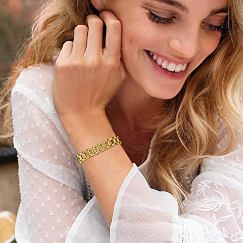 MPRAINBOW 2pcs 18K Gold Plated Chain Link Bracelet, Stainless Steel Crystal Friendship Bracelets Bangle,Watch Band Chains Wristband Jewelry with Adjust Tool - color: Gold-18cm