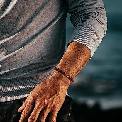 M MOOHAM Fathers Day Gift Mens Bracelet - Beaded Natural Stone 8mm Tiger Eye Matte Agate Lava Rock Bracelets for Men Teen Boys Grandpa Dad Birthday Gifts Jewelry - style: Red Tiger Eye Bracelet
