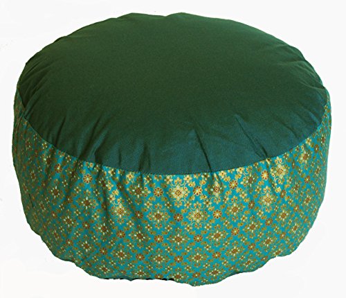 Meditation Cushion Zafu Pillow - Buckwheat and Kapok Fill - Indochine Diamond Turquoise - color: Indochine Diamond Turquoise