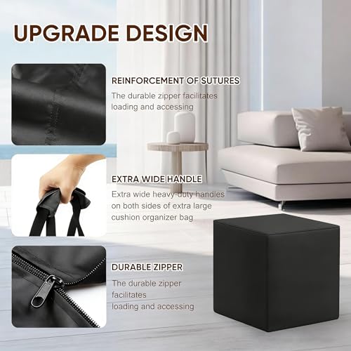 Outdoor Patio Cushion Storage Bag -Waterproof Large Patio Furniture Cushion Organizer Storage Bag with Handle and Zipper, 32" L x32 W x 24" H Big Foldable Duffle Cover - size: 32"L x 32"W x 24"H