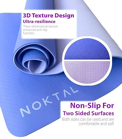 NOKTAL - Pilates Yoga Mat - ECO Friendly - High Density 6MM EXTRA THICK Yoga Mat - Non Slip - Workout Mat for Yoga, Pilates,Meditation and Floor Exercises