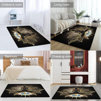 Gold Chakra Female Doing Yoga Art Ultra Soft Non-Slip Area Rugs Indoor Throw Area Rug Short Flannel Carpet for Living Room Bedroom Dining Room