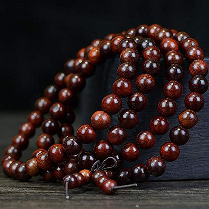 JAJAFOOK 8mm 108 Mala Meditation Beads Tibetan Buddhism Natural Fragrant Mahogany Prayer Beads Round Polished Rosary for Men Women, 8MM - style: 08mm