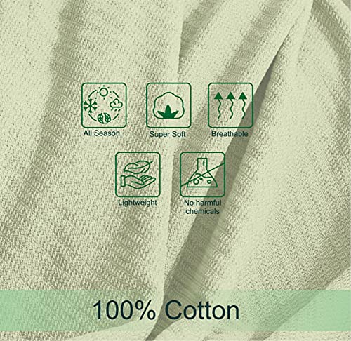 COTTON CRAFT Soft Cotton Thermal Blanket - Plush Herringbone Twill - All Season Luxurious Breathable Skin Friendly Lightweight Cooling Throw Blanket - Sofa Couch Travel Camping Dorm - Full Queen Sage - color: Sage, size: Full-Queen
