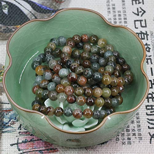 Keleny Gem Semi Precious Gemstones 8mm Natural Quartzite Stone Round Beads Rock Crystal Jasper Stretch Bracelet 7 Inch Unisex - color: 8mm Fancy Jasper