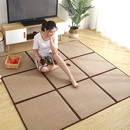 Nisorpa 71'' x 71'' Japanese Rug Tatami Rug Mat 0.47'' Thick Japanese Floor Mattress Rattan Non-Slip Breathable Memory Foam Area Rug Bedroom Tatami Mat, Brown - color: Brown
