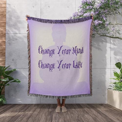 3dRose Meditation- Change Your Mind, Change Your Life- Inspirational Woven Blanket