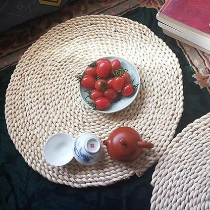Pack Of 2 Natural Yoga Mats Straw Meditation And Worship Tatami Round Woven Meditation Flat Mat Floor Chair Cushion Zen Yoga Practice Decoration - size: 40cm