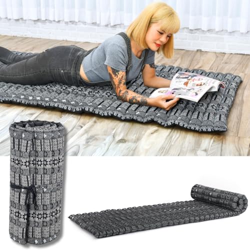 Leewadee - Foldable Floor Mattress - Japanese Roll Up Futon -Trifold Tatami Mat- Guest Floor Bed - Camping Mattress - Thai Massage Mat, Kapok Filled, 75 x 28 inches, Black - color: Cbt4 - Black, size: M: 75x28"