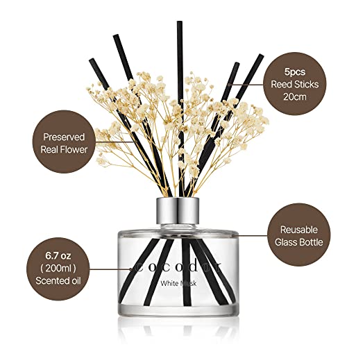 COCODOR Flower Reed Diffuser Set / 6.7oz / Garden Lavender/Scent Diffuser with Sticks Home Fragrance Oil Reed Diffuser for Bathroom Shelf Decor