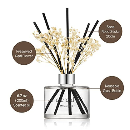 COCODOR Flower Reed Diffuser Set / 6.7oz / Garden Lavender/Scent Diffuser with Sticks Home Fragrance Oil Reed Diffuser for Bathroom Shelf Decor