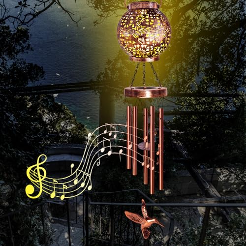 YHmall Wind Chimes for Outside, Windchimes Outdoors Hummingbird Gifts for Mom Women Grandma, Hanging Solar Lantern Solar Wind Chimes for Outside Patio Yard Garden Decor