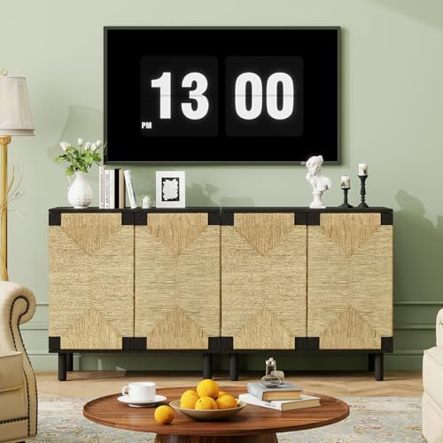 2-Pack 31.5" Sideboard Cabinet for TV - Boho TV Stand with Storage, Small Buffet Cabinet with Doors, Entryway Credenzas for Living Room, Hallway, Kitchen - Beacon & Black - color: Black Set 2