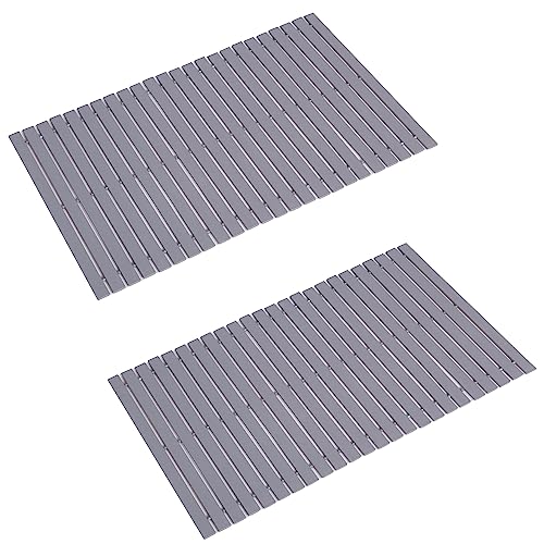 Bath Mat Bathroom Rugs Floor Wood Shower Bathtub Waterproof Non Slip Grey Accessories 16x24 Inch Easy to Clean, 2 pcs - color: Striped Grey, size: 16x 24 Inch-2 pcs