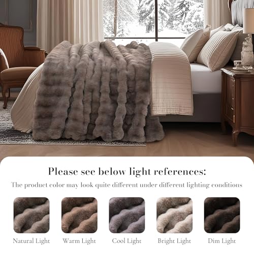 Amélie Home Faux Fur Throw Blanket, Ultra Soft Fuzzy Plush Bubble Blanket for Couch, Bed & Living Room, 60"x80", Cationic Bear Brown - color: Heather Brown, size: 60" x 80"
