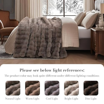 Amélie Home Faux Fur Throw Blanket, Ultra Soft Fuzzy Plush Bubble Blanket for Couch, Bed & Living Room, 60"x80", Cationic Bear Brown - color: Heather Brown, size: 60" x 80"