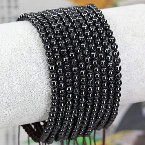 Keleny Natural Gemtones 4mm Round Beads Crystal Adjustable Braided Macrame Tassels Bracelets Unisex - color: Black Tourmaline