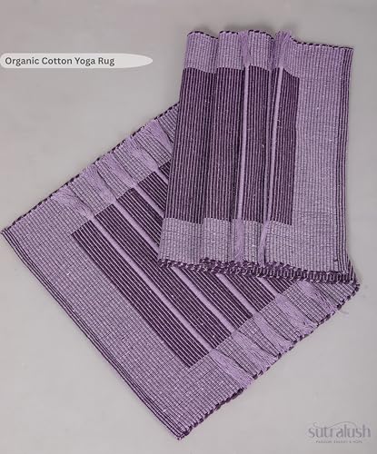 Organic Cotton Yoga Rug, Handwoven Non-Slip Meditation Mat for Hot Yoga, Exercise & Floor Workouts, Washable Breathable Weave, Purple, Standard Size