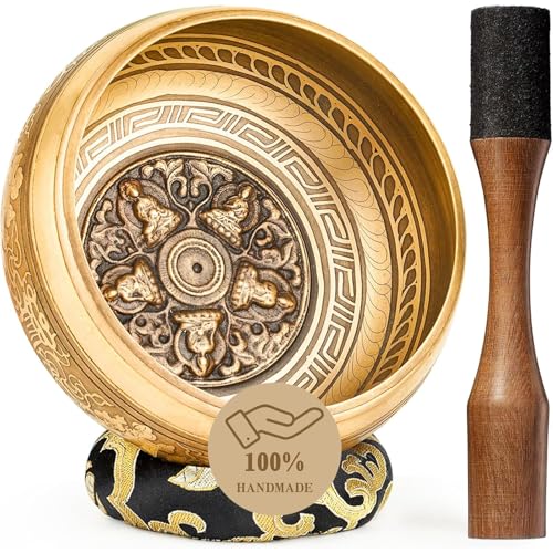 Tibetan Singing Bowls, Authentic Meditation Sound Bowls Handcrafted in Nepal for Yoga, Chakra Healing, Mindfulness, Self Care Spiritual Gifts for Women - color: 6" Black-Buddha