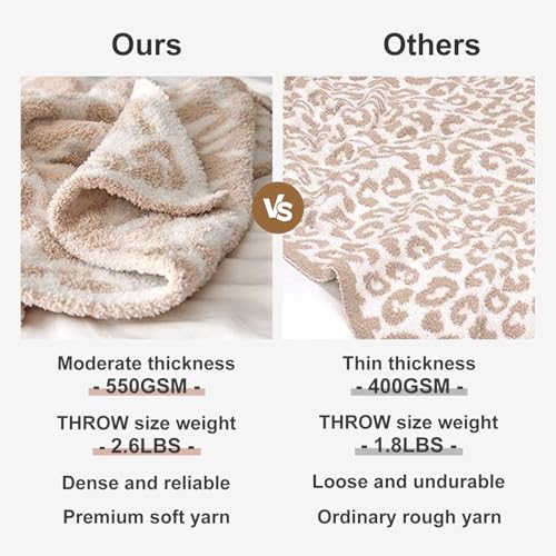 Ultra Soft Leopard Throw Blanket (50x60 inches) Microfiber Blankets Plush Warm Reversible Cheetah Blanket Leopard Pattern Throw for Couch Bed Sofa - Khaki, 50"x60"