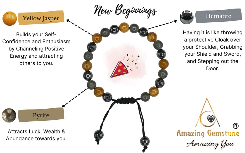 Amazing Gemstone New Beginnings Manifestation Bracelet - Yellow Jasper Pyrite Hematite Bracelet Set for Men Women Healing Calming Anxiety Stress Relief Gifts Pulseras Para Hombres Mujer (Adjustable) - color: New Beginnings