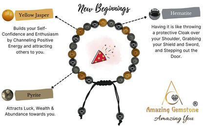 Amazing Gemstone New Beginnings Manifestation Bracelet - Yellow Jasper Pyrite Hematite Bracelet Set for Men Women Healing Calming Anxiety Stress Relief Gifts Pulseras Para Hombres Mujer (Adjustable) - color: New Beginnings