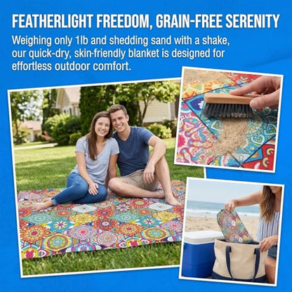 Portable Beach Blanket 6.5'x6.5' - Sand-Free & Lightweight (1lbs) Nylon | Kaleidoscope Pattern Design for Families | Quick-Dry Skin-Friendly Picnic Mat for Beach/Camping - color: Kaleido