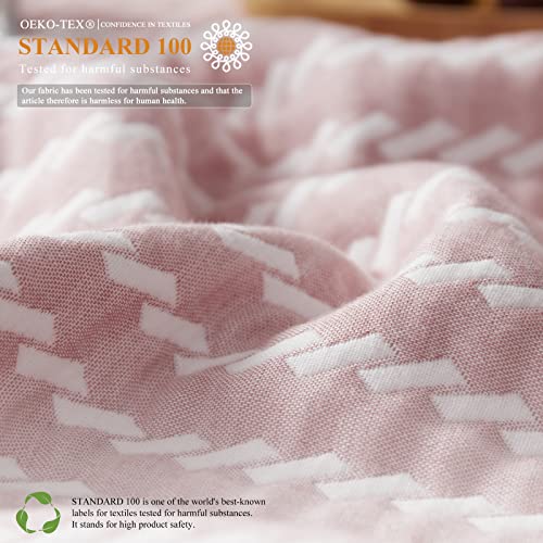 SE SOFTEXLY Muslin Blanket Throw 50x60, Jacquard Summer Cooling Blanket Cozy Organic Egyptian Cotton Bed Spread for Bed Couch Breathable Lightweight Keep Body Cool for Hot Sleepers - color: Vertical Pink