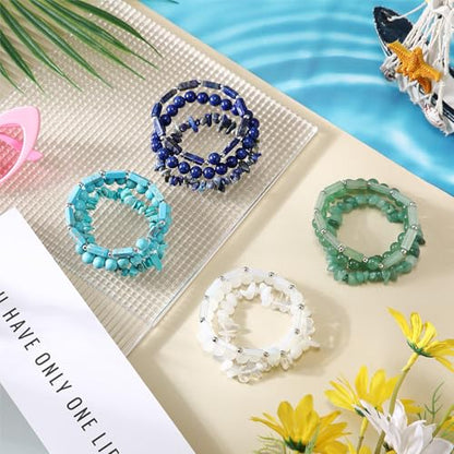 Huquary 12 Pcs Natural Stone Beaded Bracelets for Women Men 8mm Semi-precious Gemstone Stretch Bracelets Stackable Handmade Healing Crystal Jewelry Accessories for Birthday Spring Summer Gifts