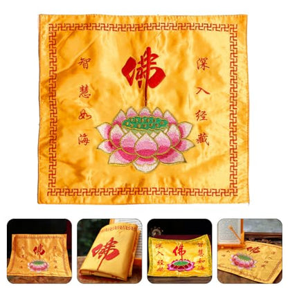HOMSFOU Brocade Embroidery Buddhist Scripture Packing Cloth Lotus Cover Satin Double Layer Book Protector for Home Office Restaurant Use