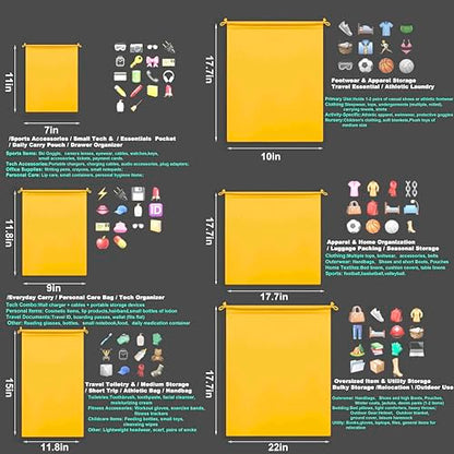 Microfiber Bags with Drawstring Soft Protective Pouch for Blanket,Shoes,Travel Cloth,Camping Bag,Sleeping Bag,Handbag,Winter Coat,Bulky Bedding (6 Pack, Yellow, 17.7” x 22”)