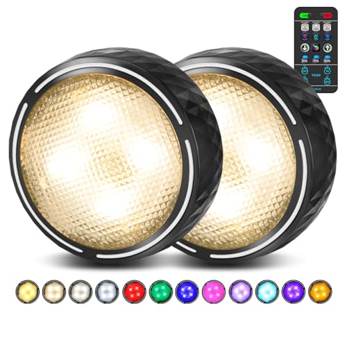 LED Puck Lights with Remote Control, Battery Operated Wireless Closet Lights, Under Cabinet Lighting Stick on Tap Push Light, Color Changing Under Counter Light for Kitchen, 2 Pack - Black - color: Black, size: 2 Pack