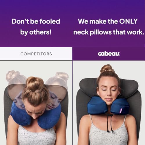Cabeau Evolution S3 Travel Pillow – Straps to Airplane Seat – Ensures Your Head Won’t Fall Forward – Relax with Plush Memory Foam – Quick-Dry Fabric Keeps You Cool and Dry (Indigo)…