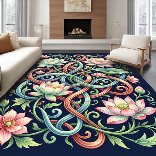 Design&I Low Pile Flatwoven Area Rug 8x10, Whispering Lotus Interlocking Vinework and Blossoms, Machine Washable, Stain Resistant Indoor Rug for Living Room, Bedroom, Non Slip(Blue, 8x10) - color: Blue/Pattern 13, size: 8' x 10' (Rectangular)