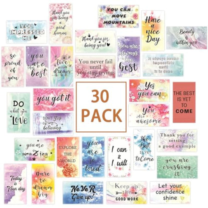 30 Pack Inspirational Quote Cards with Positive Affirmations, Motivational Greeting Cards for Encouragement, 2"x3.5" Mini Card Set
