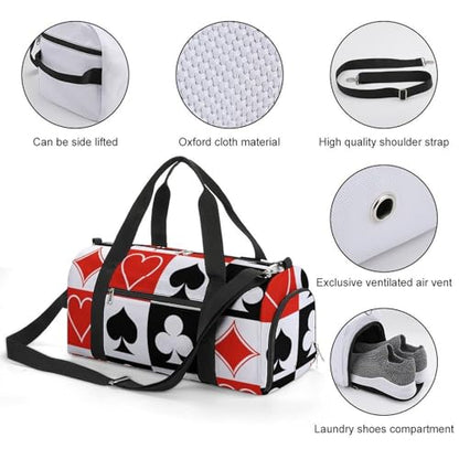 Suits Hearts Diamonds Clubs Spades Grid Poker Playing Cards Large Capacity Portable Fitness Bag, Easy to Carry - color: suits hearts diamonds clubs spades Grid Poker