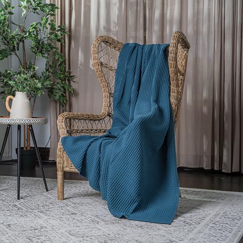 Comfy Cubs 100% Cotton Waffle Weave Throw Blanket Breathable Skin-Friendly Soft Lightweight Blankets - Perfect Warm Textured Blanket Layer - Size for Couch Bed & Sofa (Neptune, 50" X 60") - color: Neptune, size: 50" X 60"