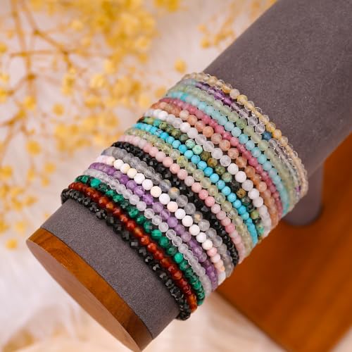 BONNY BOXX Natural Genuine Gemstone Faceted Round Beads Bracelets, 3mm Adjustable Stretchy Tiny Faceted Black Tourmaline Bracelet, Healing Crystal Reiki Chakra Dainty Jewelry Fashion Gifts - color: Black Tourmaline