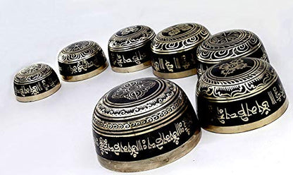 Chakra Healing Tibetan Singing Bowl with Mantras in Black Set of 7 pieces for Meditation, Sound Healing, included Cushions, Mallets Carrying Case, from Nepal